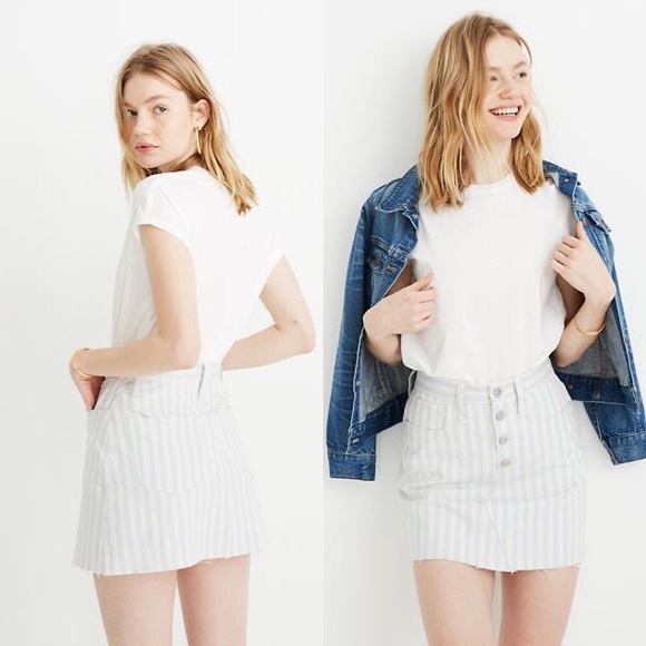 Madewell Dresses & Skirts - Madewell light blue and white striped denim skirt